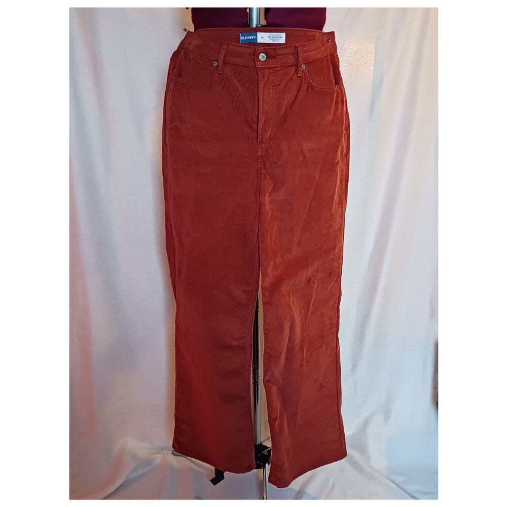 Old Navy Sky Hi Wide Leg High Waist Corduroy Orange Brown Pants Size 16